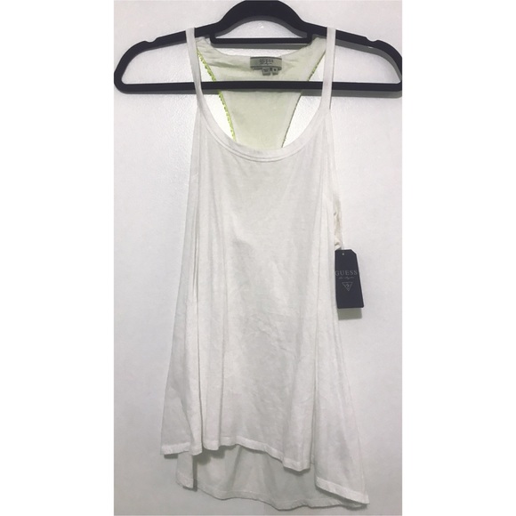 Guess Tops - Guess sequin white and neon yellow top size medium